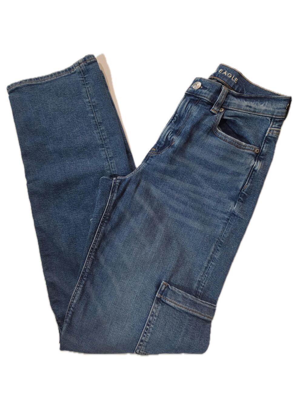 American Eagle Jeans Womens 2 25 Blue Super High-Rise Baggy Straight Cargo 34